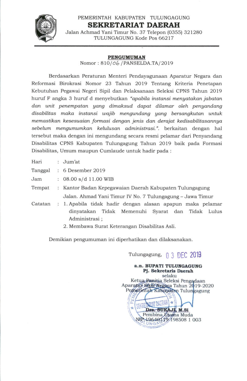 Undangan Resmi Pelamar CPNS dari Penyandang Disabilitas