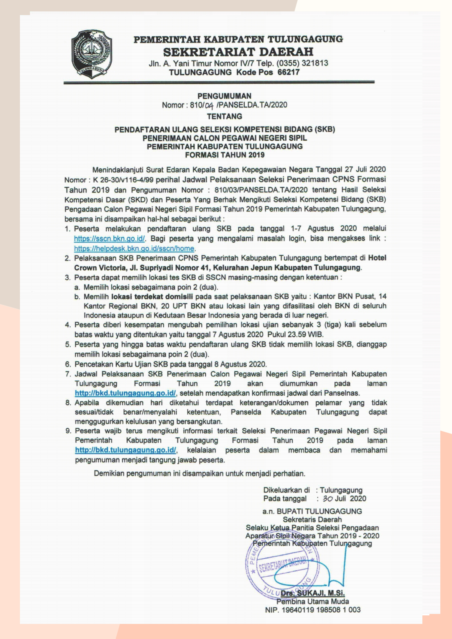 Pengumuman SKB CPNS Formasi 2019