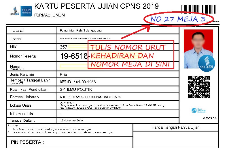 Contoh Pemberian Nomor Urut Kehadiran Peserta