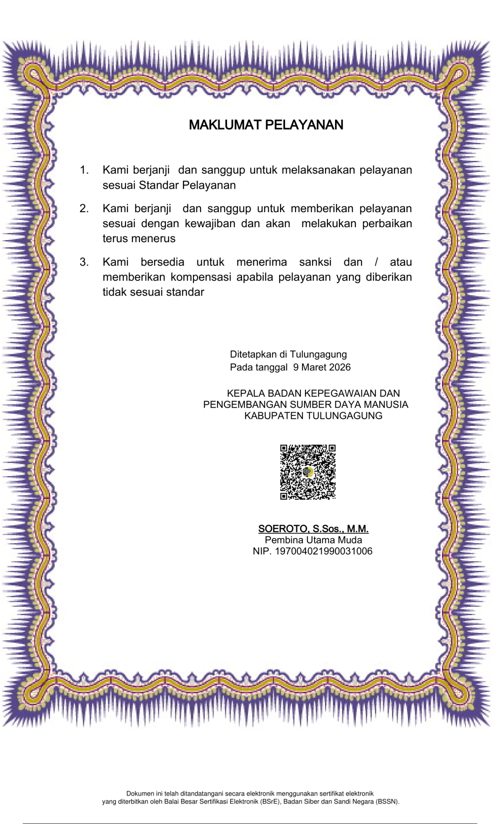 Maklumat Pelayanan Baru 2026