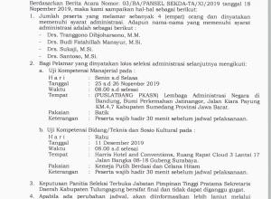 Pengumuman Seleksi Administrasi JPTP Sekda Tulungagung